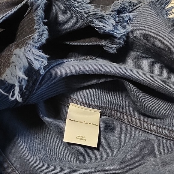 Marques Almeida grommet dark navy denim jacket raw edge belted oversize punk - Picture 15 of 17